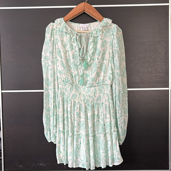 House of Harlow 1960 Paisley Print Long Sleeve Smocked Mini Dress - Picture 2 of 12